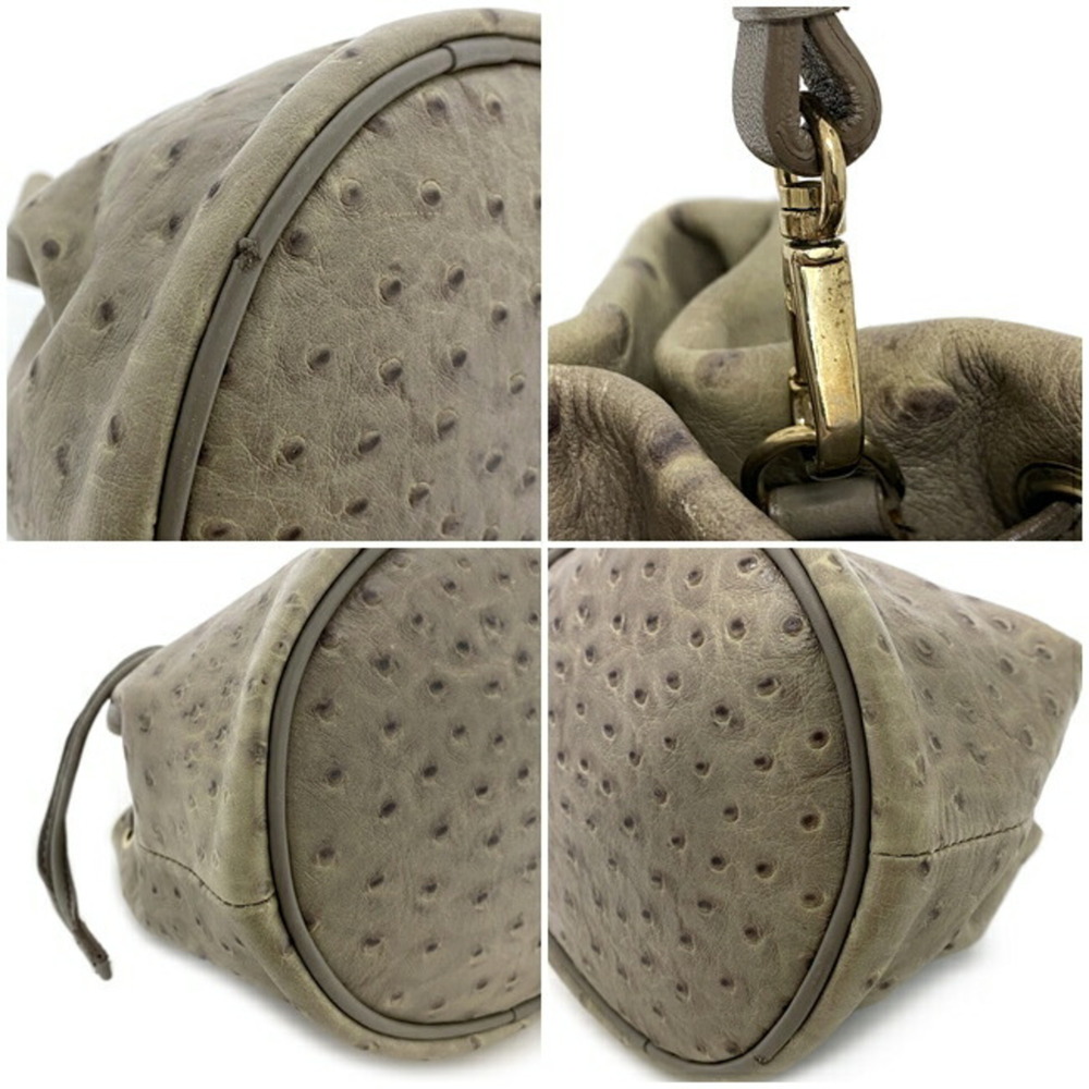 Furla Drawstring Shoulder Bag Gray Beige Leather FURLA 2way Pouch Clutch Grei... - Picture 7 of 10